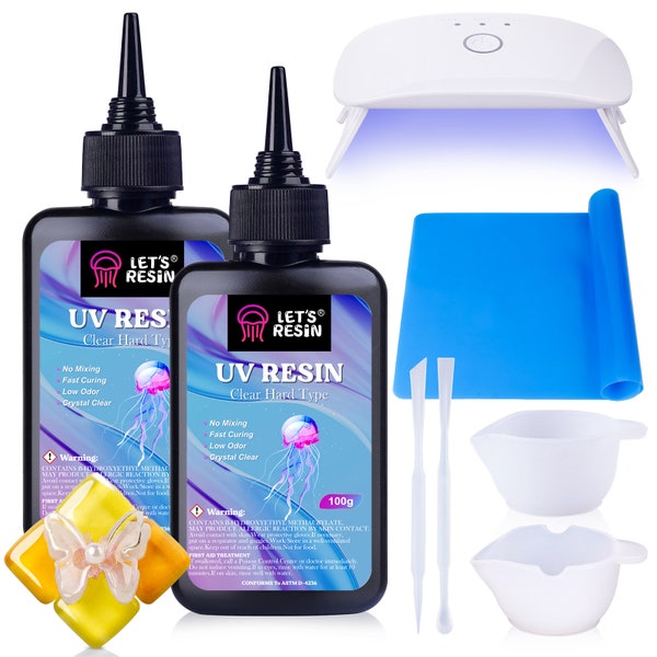 Let's Resin UV Resin with Light,Upgraded 200g Crystal Clear&Low Odor UV Resin Kit,36W UV Light,Silicone Mat,Ultraviolet Epoxy Resin Hard