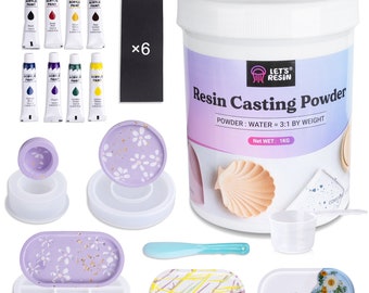 LET'S RESIN Kit de démarrage de poudres de moulage en résine, 1000 g à durcissement rapide, inodore, 20-30 minutes de démoulage, kit de moulage de poudre de plâtre activé à l'eau