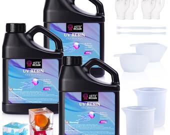 Let's Resin UV Resin, Upgraded 1500g Ultraviolet Epoxy Resin Clear, Low Shrinkage UV Resin Hard with Silicone Cups