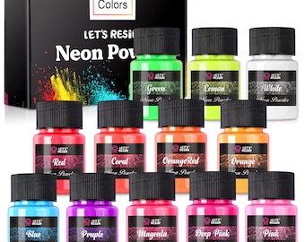LET'S RESIN Neon Pigment Powder,12Colors Fluorescent Powder,10g/Bottle,Mica Powder for Resin,Nail,Tumblers,Soap Making,Slime,Candle,painting