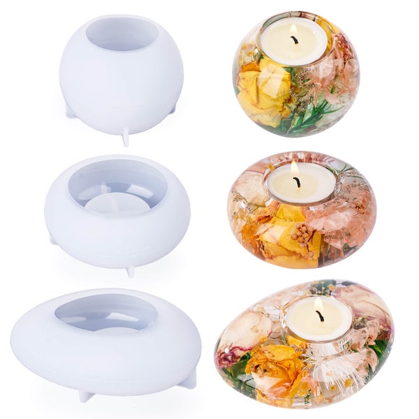 LET'S RESIN Tealight Candle Holder Molds,Set of 3 Molds for Epoxy Resin Including Round, Oval, Pebble Shape for DIY Home Décor, Wedding Gift