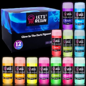 LET&#39;S RESIN 12 Colors Glow in The Dark Pigment Powder,Upgraded Luminous Powder for Epoxy Resin,DIY Arts and Crafts-Skin Safe for Nails