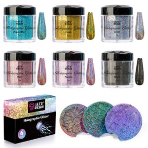 LET'S RESIN Holographic Glitter, Ultra Fine,High Sparkle Saturated Color Powder for Resin Crafts/Tumbler, Nail Art, Slime, Body, Hair, Face