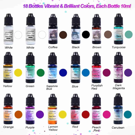 Alcohol Ink Set - 20 Bottles Vibrant Colors High Concentrated Alcohol-Based  Ink, Concentrated Epoxy Resin Paint Colour Dye Great for Resin Petri Dish,  Coaster, Painting, Tumbler Cup Making(10ml Each)