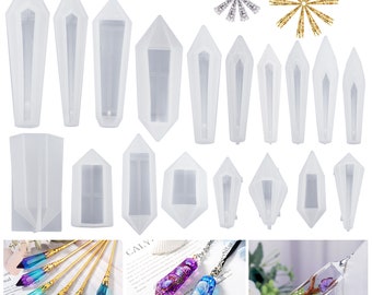 LET&#39;S RESIN Resin Pendulum Molds 18Pcs Quartz Crystal Molds for Resin,Multi-Facet Gemstone Resin Pendant Molds,Epoxy UV Resin Molds