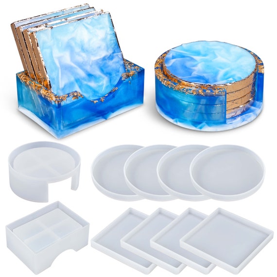 Circular Coaster Mold Crystal Epoxy Resin Mold Square Coaster Decorative Resin  Silicone Mould Cup Mat Mould Flower Coaster Mold