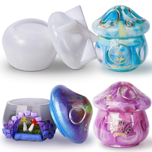 LET'S RESIN Jar Resin Molds Silicone, Mushroom Resin Jar Mold with Lid, Silicone Molds for Storage Container, Candle Holder, Candy Jar