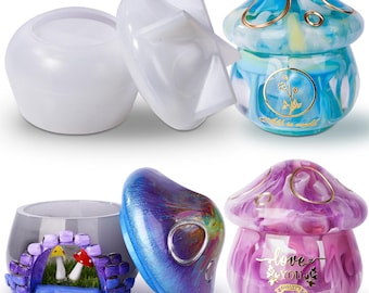 LET'S RESIN Jar Resin Molds Silicone, Mushroom Resin Jar Mold with Lid, Silicone Molds for Storage Container, Candle Holder, Candy Jar