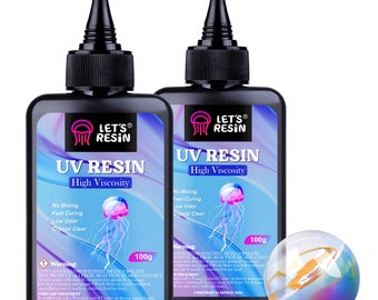 Let's Resin UV Resin,200g High Viscosity Crystal Clear Thick UV Resin Kit, Quick-curing Ultraviolet Resin for Doming, Coating