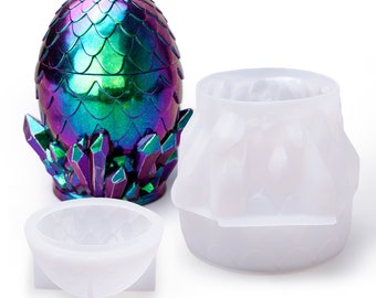 LET'S RESIN Dragon Egg Resin Molds,Large Resin Jar Resin Epoxy Molds with Lid and Crystal Cluster Base, Lifelike Dinosaur Egg Silicone Molds