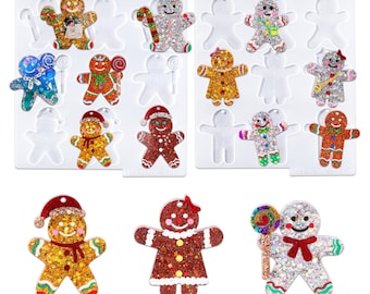 LET’S Resin 18 Cavities Christmas Resin Molds, 6 Gingerbread Pattern Christmas Ornament Resin Molds Silicone