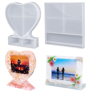 LET'S RESIN Resin Photo Frame Molds,Picture Frames Resin Mold for Casting,Square & Heart Shape Silicone Epoxy Molds for DIY Home Table Decor