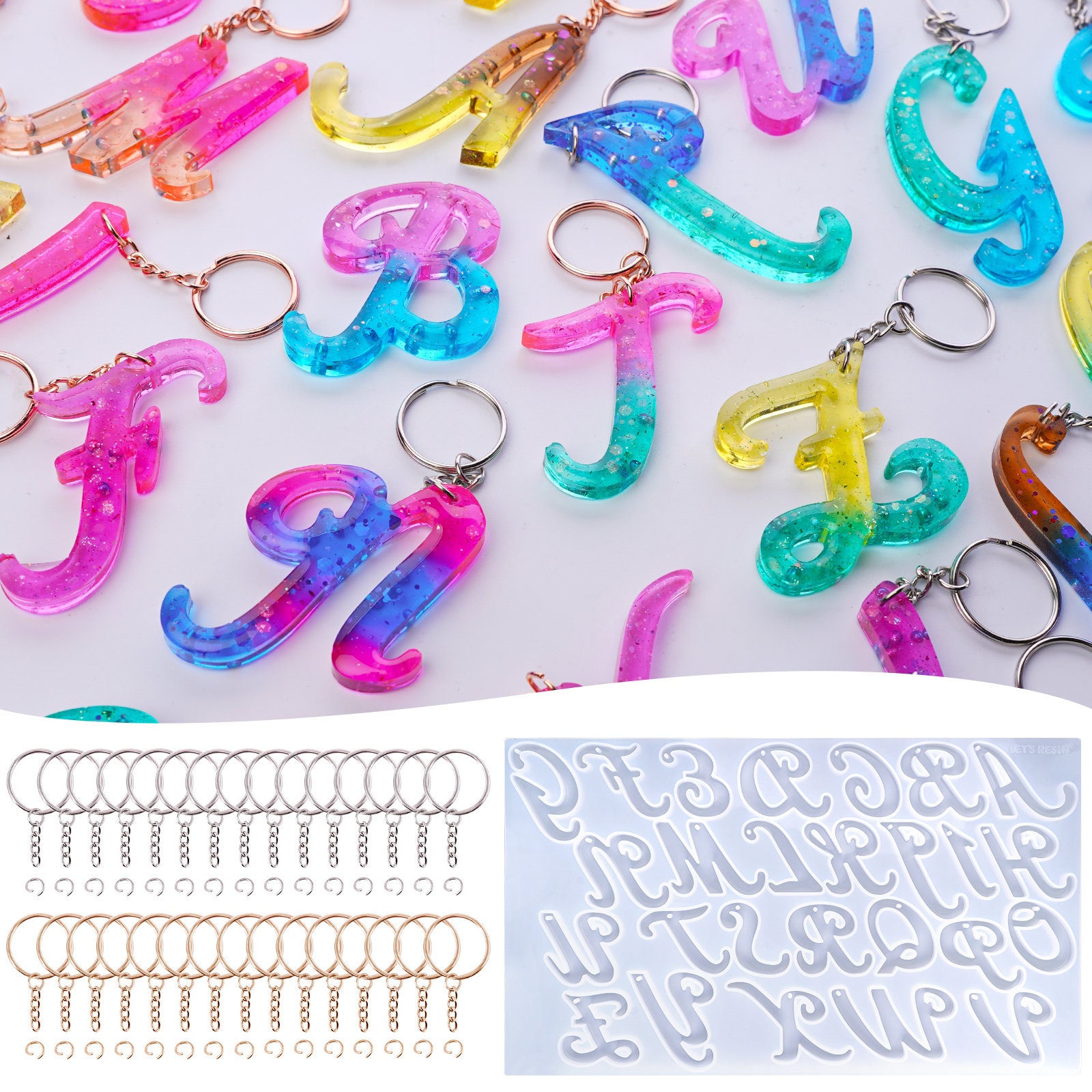 LET'S RESIN Alphabet Keychain Molds with Hole, Large Alphabet Resin  Silicone Molds for Epoxy, Resin Letter Molds for Keychain Jewelry Pendant  Making