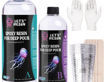 LET'S RESIN Deep Pour Epoxy Resin,51OZ Low Viscosity Resin Kit for 2-4" Pour Depths,Bubble Free &Crystal Clear Casting Resin for River Table