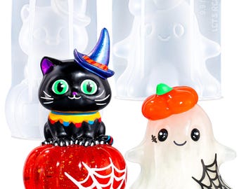 LET'S RESIN Halloween Resin Molds Silicone, Ghost Silicone Molds & Cat Pumpkin Epoxy Resin Molds with Witch Hat, Halloween Party.