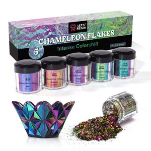 LET&#39;S RESIN Chameleon Flakes, 5 Color Intense Colorshift Pigments Powder for Resin Crafts/Tumblers, Chrome Powder Pigment for Nail Art