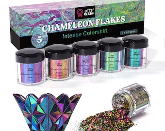 LET'S RESIN Chameleon Flakes, 5 Color Intense Colorshift Pigments Powder for Resin Crafts/Tumblers, Chrome Powder Pigment for Nail Art