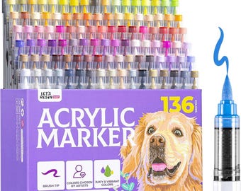 LET'S RESIN PAINT 136 Colors Acrylic Paint Markers Direct Liquid, Brush Tip Acrylic Paint Pens, Water-Based Acrylic Markers for Drawing