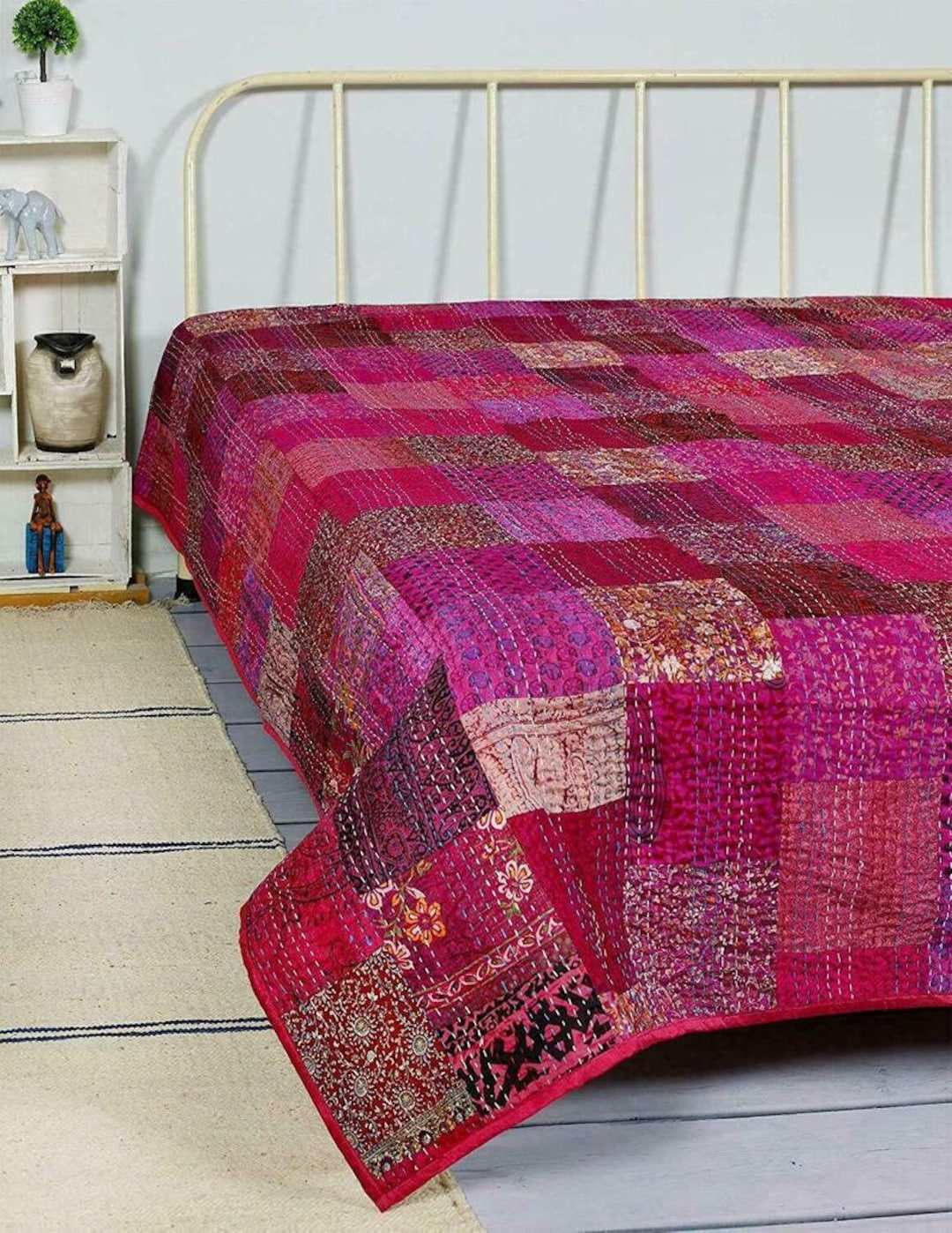 Handmade Patola Patchwork Quilt Queen / Twin Bedspread Throw Etsy