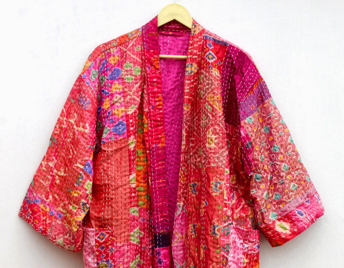 Silk Patola Kantha Quilt Handmade Jacket Women Wear Indian Etsy