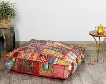 Hippy floor cushions Bohemian decorative cushion cover, sari patchwork cushion, meditation cushion, large floor pillow cushions