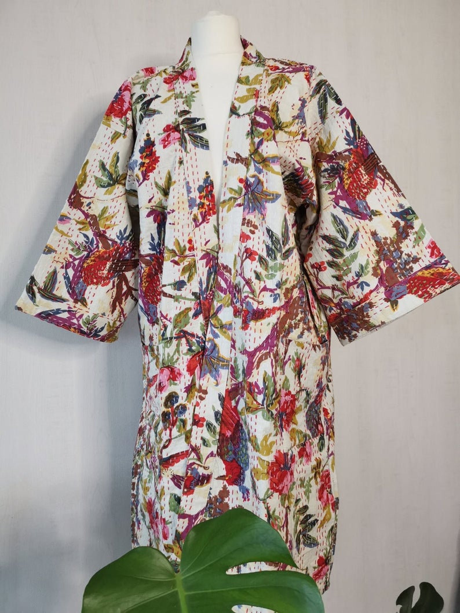 Boho Kantha Stich Kimono Bird Print Indian Vintage Bridal Robe - Etsy