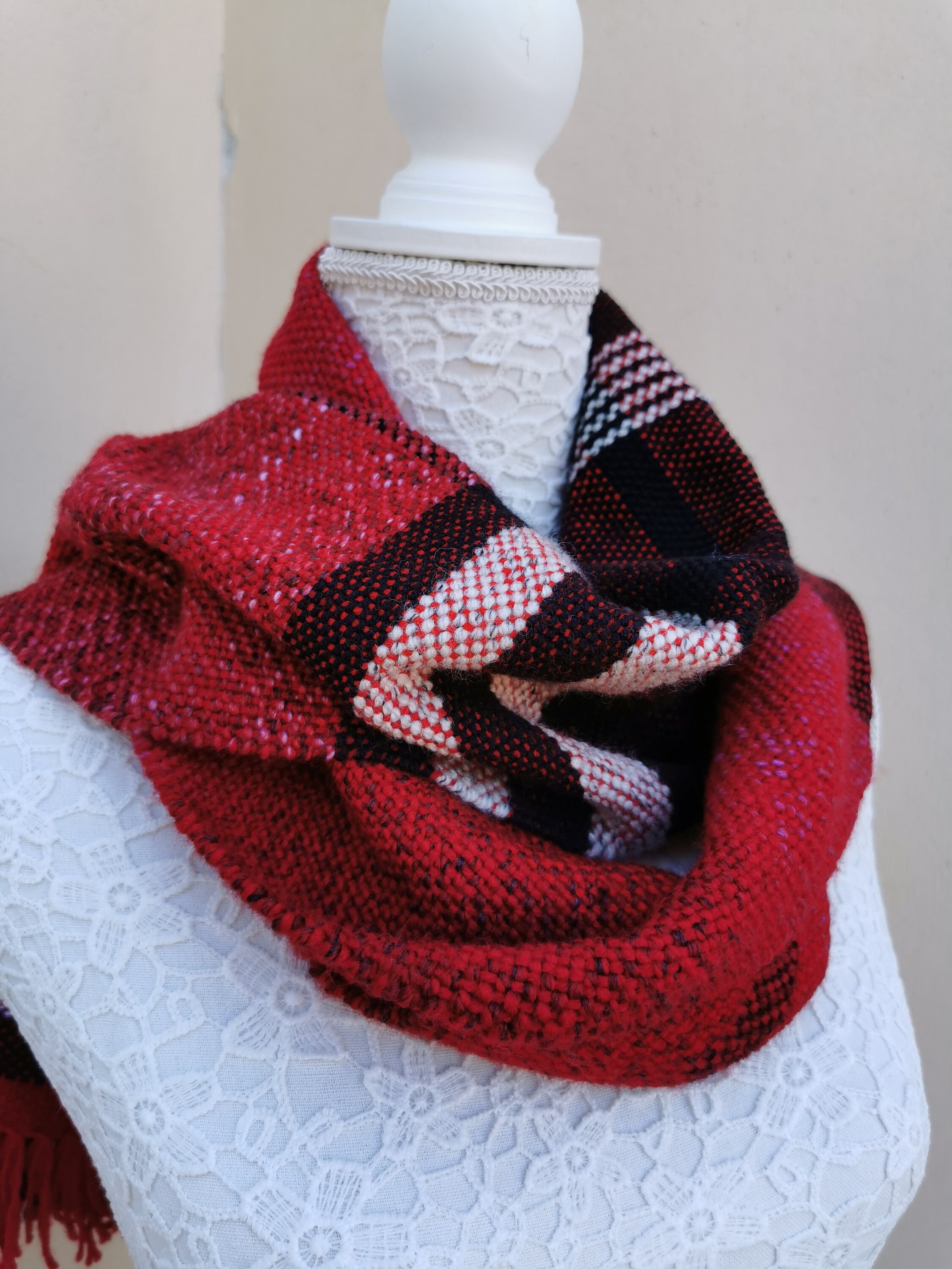 Red scarf handmade handwoven scarf women striped red black Etsy