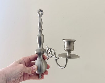 Pewter Wall Mount Hanging Taper Candlestick Candleholders,Simple Rustic Primitive Cottage Style,Farmhouse Decor,Gift under 30