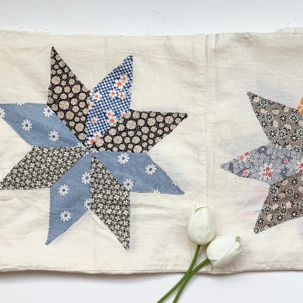 Vintage Handmade Colorful Floral Star Quilt Top,Simple Rustic Cottage Style,Farmhouse Decor,Gift under 100