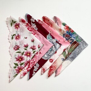 SET of 6 Vintage Square Floral Colorful Hankies Handkerchiefs,Shabby Chic Cottage Farmhouse,Wedding Sewing Quilting Supplies,Gift under 50