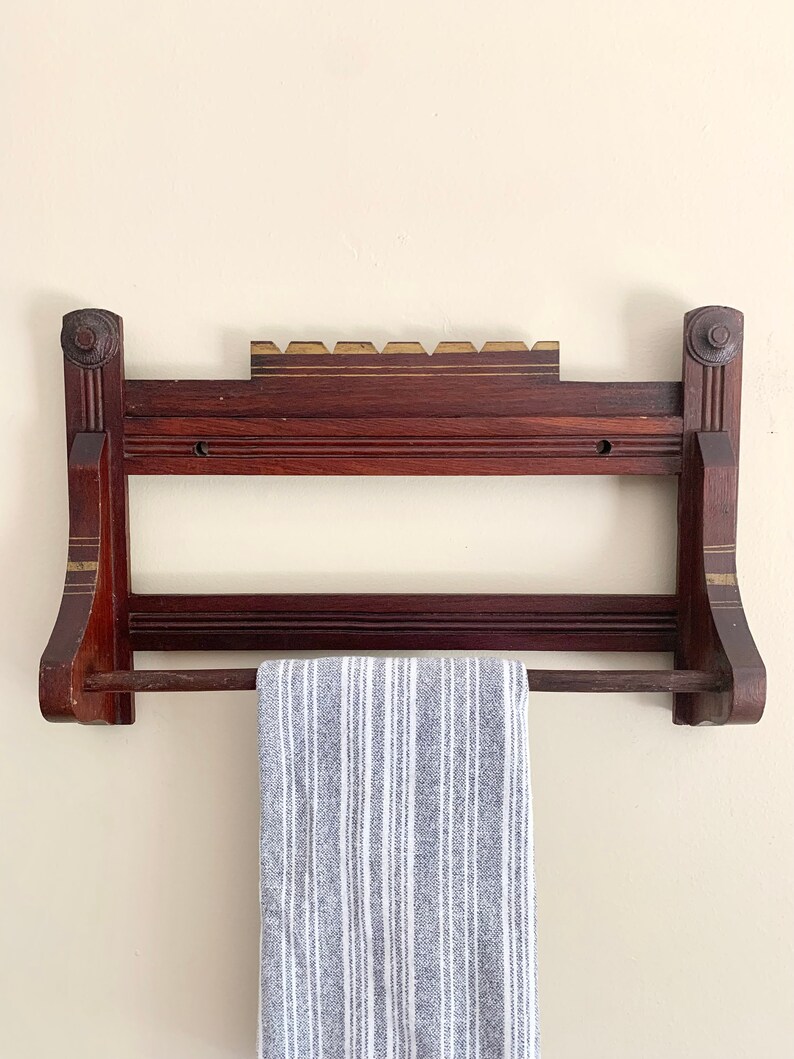 Antique Carved Brown Gold Wood Wall Mount Hanging Towel Etsy
