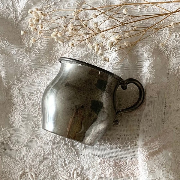 Vintage Small Pewter Metal Child's Mug Cup,Primitive Rustic Shabby Chic Cottage Farmhouse Decor,Gift under 30