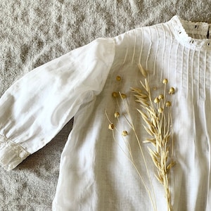 Antique White Cotton Long Sleeve Lace Ruffled Pleated Baby Girl Dress,Rustic Shabby Chic Cottage Farmhouse Nursery Decor,Gift under 30