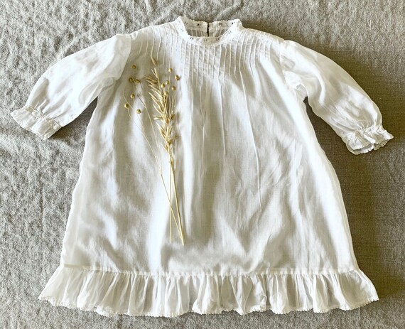 Antique White Cotton Long Sleeve Lace Ruffled Ple… - image 2
