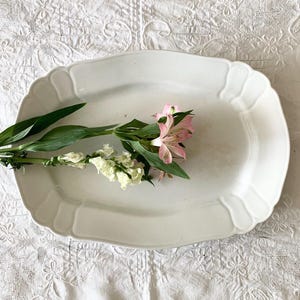 Antique White Ironstone China Oval Rectangular Johnson Bros Serving Platter,Rustic Farmhouse Shabby Cottage,Made in England,Gift under 200
