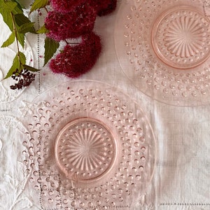 SET OF 2 Pale Pink Depression Glass Valentines Day Embossed Hobnail Saucers,Shabby Chic Rustic Cottage Farmhouse Decor,Gift under 30