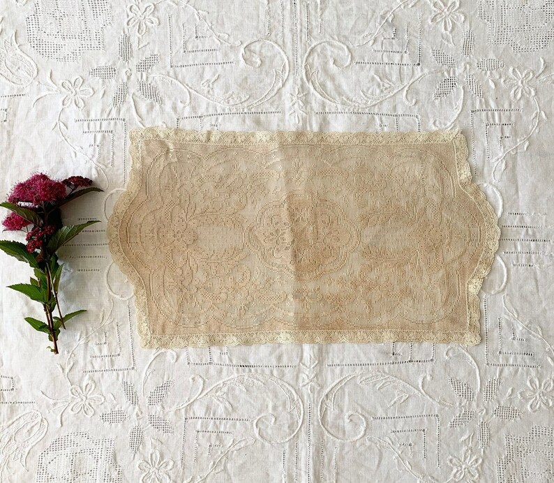Lace Rectangular Doiley Vintage Neutral Beige Rectangular Floral Victorian Lace Edge Doily ...