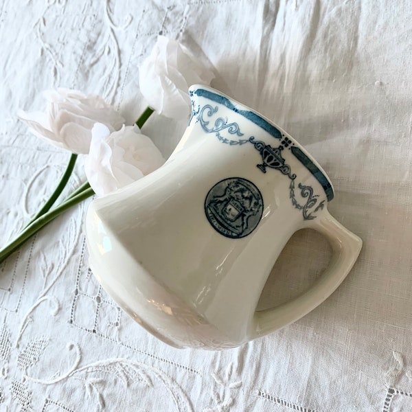 Vintage Blue White Floral Scammell Trenton China Restaurantware Creamer,Shabby Chic Cottage Rustic Farmhouse,Gift under 50