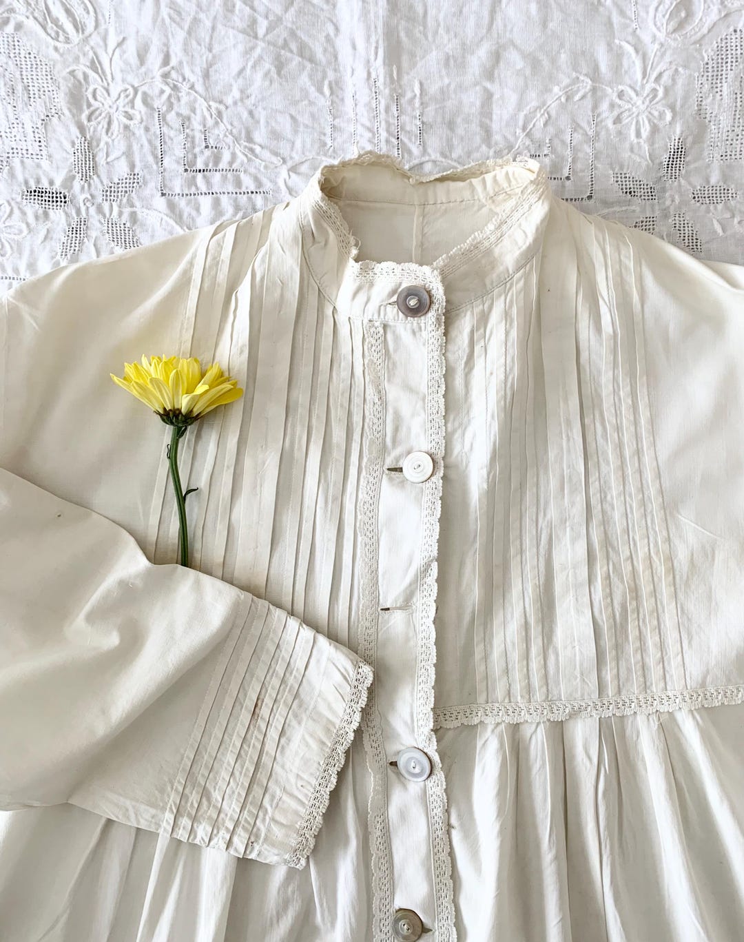 antique-off-white-lace-edge-womans-button-down-long-sleeve-night-dress