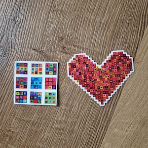 Sticker Aufkleber Herz Kästchen Quadrat bunt Scrapbook