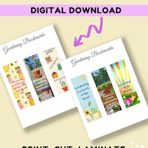 Printable Bookmarks Bookmark Set Digital Bookmarks Gardening Theme Cute Bookmark Book Lover Gift Teacher Gift image 1