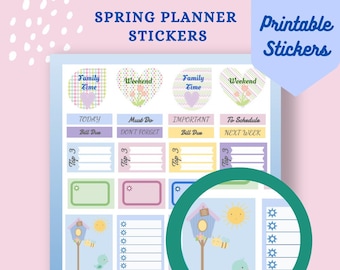 Spring Planner Sticker Printable | Cute Decorative Stickers  For Planner | Print and Cut Printable Stickers | Functional Planner Stickers