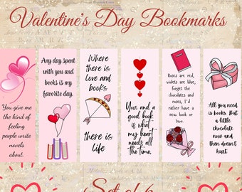 Printable Bookmarks, Valentine's Day Bookmarks, Bookmark Set, Digital Bookmarks, Book Lover Gift, Girlfriend Gift, Print and Cut Bookmark