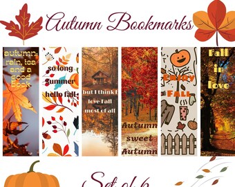 Printable Bookmarks, Bookmark Set, Digital Bookmarks, Autumn/Fall Theme Bookmark, Book Lover Gift, Teacher Gift, Print and Cut Bookmark
