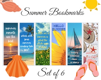 Printable Bookmarks, Bookmark Set, Digital Bookmarks, Summer Theme Bookmark, Book Lover Gift, Teacher Gift, Print and Cut Bookmark