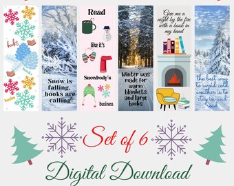 Printable Bookmarks, Bookmark Set, Digital Bookmarks, Winter Theme Bookmark, Book Lover Gift, Teacher Gift, Print and Cut Bookmark