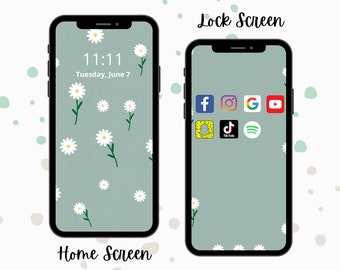 Daisy Flower Smart Phone Wallpaper | Modern Floral Smart Phone Background | Minimalist Flower Smart Set Matching Lock Screen & Home Screen