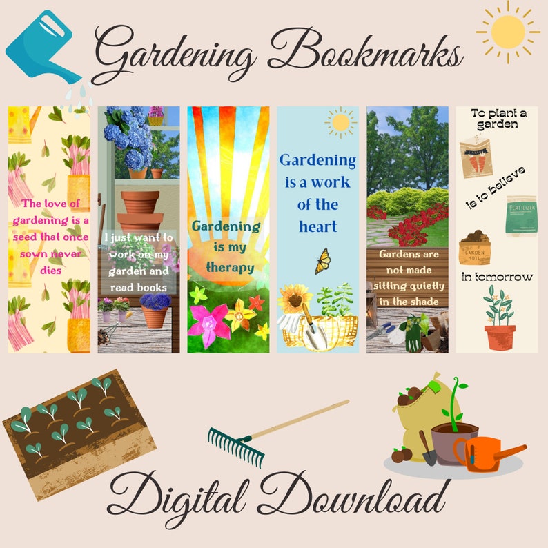 Printable Bookmarks Bookmark Set Digital Bookmarks Gardening Theme Cute Bookmark Book Lover Gift Teacher Gift image 4