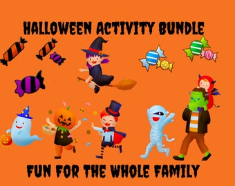 Halloween-Aktivitäten-Bundle|Spaß für die ganze Familie|Ausmalen, Wortsuche, Labyrinthe