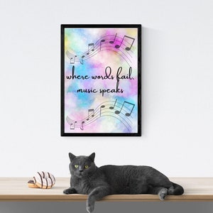 Music Quote Printable, Music Quote Wall Art, Gift for Music Lovers, &quot;Where Words Fail, Music Speaks&quot;